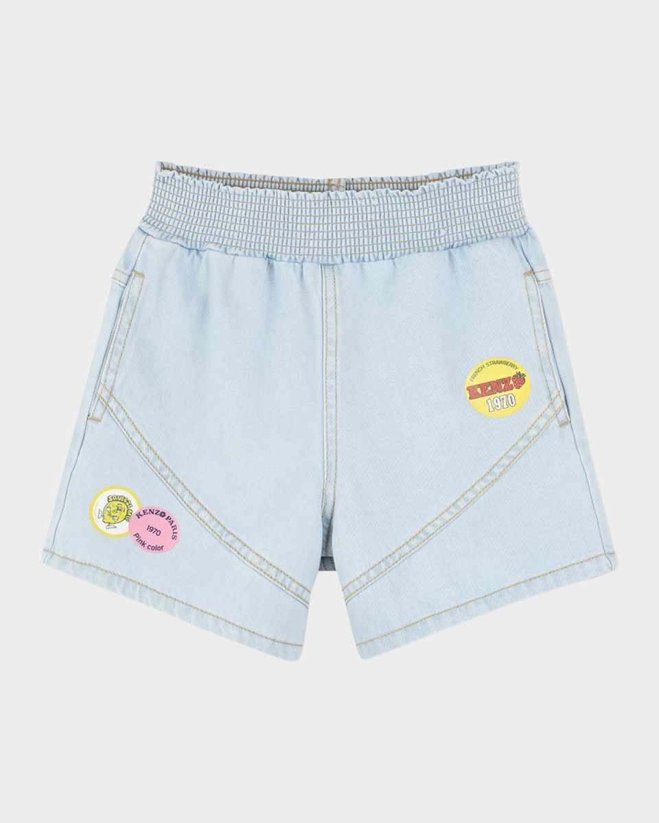 Girl's Denim Shorts W/ Logo Patches, Size 2-4